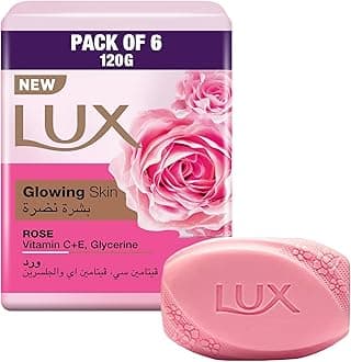 LUX Glowing Skin Soap Bar, Rose, with Vitamin C, E and Glycerine, 120g x 6