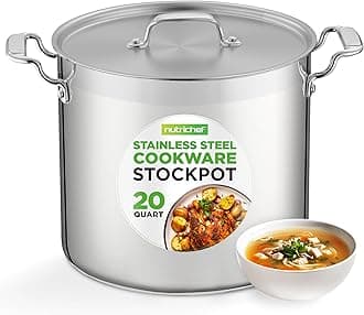 NutriChef 20 Quart Heavy-Duty Stockpot with Stainless Lid - Large Pot for Induction, Gas & Electric Cooktops, Perfect for Soups & Stews