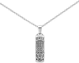 Mezuzah Necklace Sterling Silver with Turquoise Stone Hebrew Prayer Scroll Judaica Jewish Jewelry for Women Men Hanukkah Birthday Gift