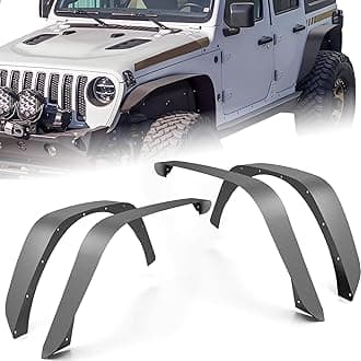 for JL JLU Flat Front & Rear Fender Flares Compatible with 2018 2019 2020 2021 2022 2023 2024 2025 2026 Jeep Wrangler JL JLU Unlimited, 4-PCS Heavy Duty Steel Mud Guard Off-Road Wheel Fender Kit