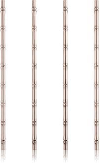 Stainless Steel Cocktail Straws - Reusable Copper Bamboo Tiki Straws- Eco-Friendly Bamboo Finish Metal Drinking Sipper 9.5 Inch, Set of 4