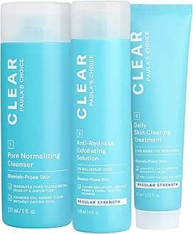 CLEAR Regular Strength Acne Kit | 2% Salicylic Acid & 2.5% Benzoyl Peroxide for Facial Acne & Pores | Redness Relief | PACKAGING MAY VARY
