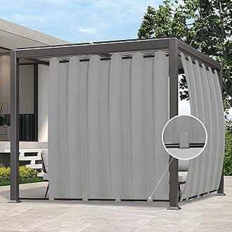 Easy-Going Outdoor Curtains Waterproof Windproof Weatherproof Curtain for Patio, Cabana, Porch, Pergola and Gazebo, Grommet Top and Tab Bottom Drape, 1panel, 110x108 inch, Light Grey