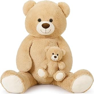 Tezituor Giant Stuffed Animal 51in, Large Teddy Bear Mommy with Baby, Big Teddy Bear for Kids, Girlfriend on Valentine, Christmas, Baby Shower, Birthday, Light Brown