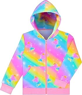 Nidoul Girls Zip Up Hoodie Jacket Unicorn Rainbow Mermaid Sweatshirt with Pockets for Toddler Kid 3-9 Y