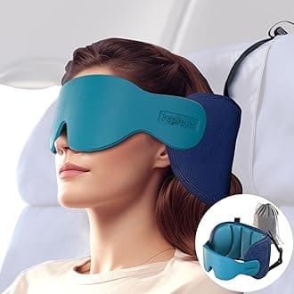 Inspireyes Travel Pillow for Airplanes, Airplane Pillow with Eye Mask for Sleeping, Long Haul Flight Essentials Head Support Soft Pillow, Car Road Trip Travel Pillow, Lake Blue