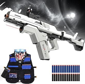 SOFITEN Toy Gun Automatic Sniper Rifle Tactical Vest Toy Foam Blaster with 150 Darts IR and Flashlight Foldable Stock The Shooting Activity Game for Kids Age 8-12 Gifts for Birthday Xmas