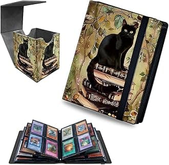 Book Cat 4 Pocket Trading Cards Album + MTG Commander Deck Box, Trading Card Binder Holder with 400 Card Protector, Expandable PU Card Book Collectable Board Game Magic Card Binder