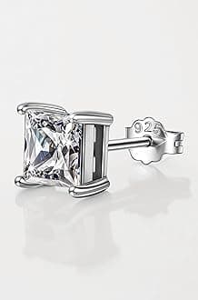 HIGHSPARK 925 Silver Men's Square Solitaire Stud Earring | 92.5 Sterling Silver and Diamond like Brilliance Sparkling Zirconia | Single Stud for Men | Lovely Gift