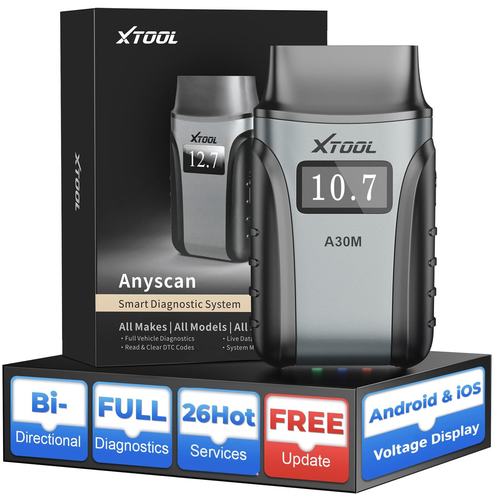 – A30M OBD2 Scanner Bluetooth, Car Diagnostic Tool with 26+ Reset, Bi-Directional with All System Diagnostic Scanner, DPF Regeneration Tool for Android & iOS, Lifetime Free Update, CAN FD