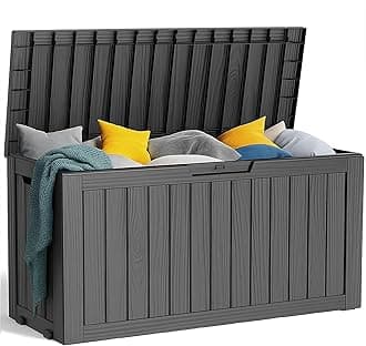 75 Gallon Resin Deck Box, Lockable Patio Outdoor Storage Box for Furniture, Garden Tools and Tools Storage, Waterproof Outside Storage Boxes - Black