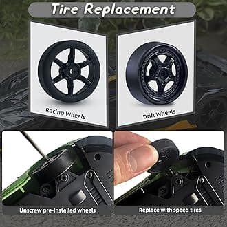 RC Drift Car, 1/24 2.4GHz Remote Control Car 4WD High Speed Drifting RC Cars with LED Light, Two Rechargeable Batteries and Drift Tires for Kids Boys Girls and Adults, Black