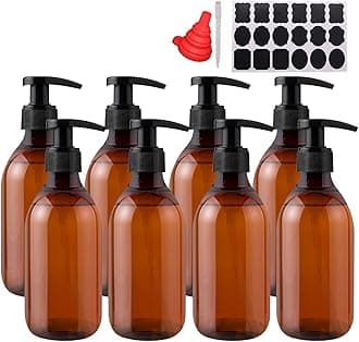 YBCPACK 8 Pack 250ml Plastic Soap Dispenser Bottles,Amber Pump Bottle Dispenser Refillable for Bathroom，Conditioner, Hand Soap,Shampoo, Lotions etc.