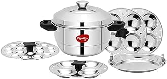 Idly Maker Induction and Gastove Compatible 5 Plates, 3 plates (4 cavity), 1 mini idly plate(18 cavity), 1 Steamer(dhokla maker/momo maker), Cool handle, Easy to make steamer cum Idly maker