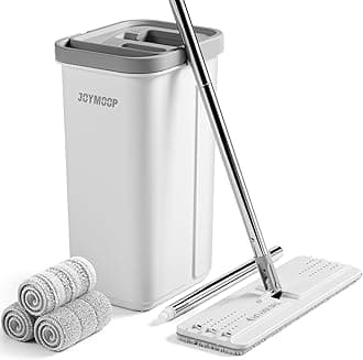 JOYMOOP Mop and Bucket with Wringer Set, Hands Free Flat Floor Mop and Bucket, 60" Mop with 3 Reusable Microfiber Pads, Wet and Dry Use, Floor Cleaning System
