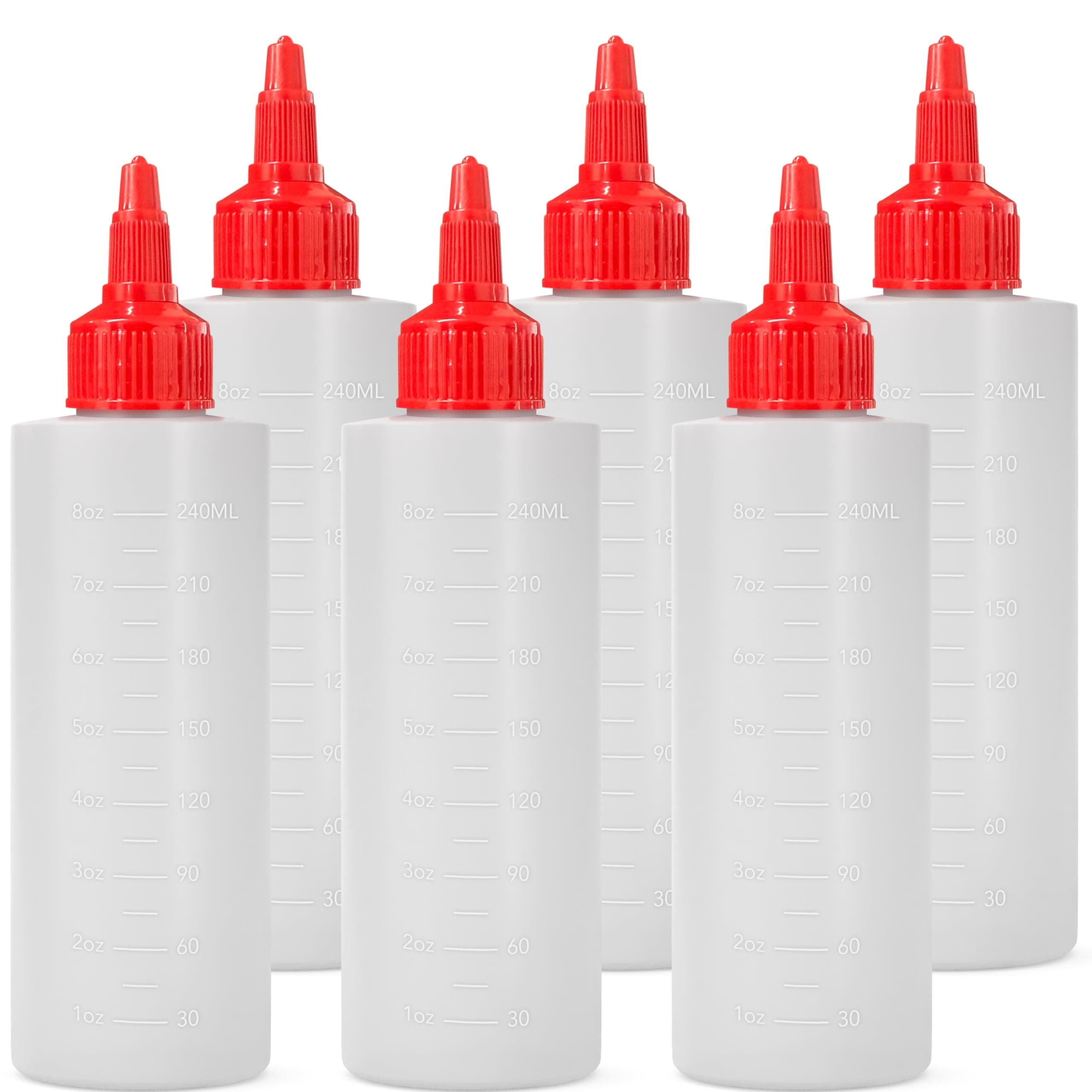 6-pack Plastic Squeeze Bottles for Sauces - 8oz Condiment Squeeze Bottles for Liquids - BPA Free Squirt Bottle with Twist Cap - Ketchup, Syrup, Oil, Dressings, Honey & Arts and Crafts