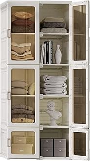 ANTBOX Portable Wardrobe Closet Storage Organizer for Clothes,Transparent Door Panels,Suitable for Living Room, Bedroom,Plastic Wardrobe with Magnetic Door and Easy Assembly 10 Cubes