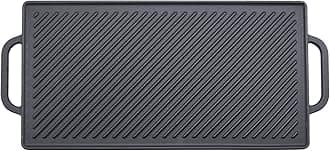 GGC Cast Iron Reversible Grill Griddle for Stove Top, Flat Griddle for Gas Grills, Flat and Ribbed Double-Side to Use, Non-Stick Griddle Plate Top Outdoor Cooking (20" x 9")