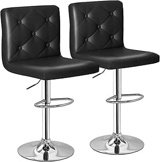 VECELO Adjustable Bar Stools with Back, Bar Height Stools for Kitchen Counter, Bar Stools Set of 2, X-Large Size, 17.3" D x 16.5" W x 45" H, Black