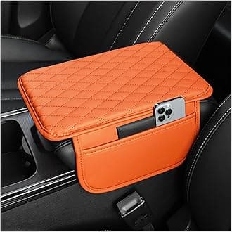 Upgraded Car Center Console Cover,Microfiber Leather Car Armrest Cover Cushion with 2 Storage Bags,Universal Car Armrest Storage Box Car Interior Accessories Fit Most Cars (Orange)
