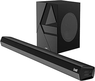 Boat Aavante Bar Quake, Wired Subwoofer, 200W RMS Signature Sound, 2.1CH, Multiple Ports, Bass & Treble Controls, 4 EQ Modes, Bluetooth Sound bar, Home Theatre Soundbar Speaker (Midnight Black)