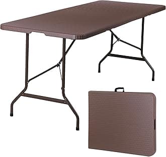 SUPER DEAL 6FT Folding Table for Indoor Outdoor, Portable Heavy Duty Fold-in-Half Plastic Dining Picnic Party Camping Table with Carrying Handle, Brown