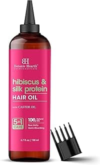 Botanic Hearth 100% Pure Hibiscus Silk Protein Oil For Hair Growth & Hair Treatment Oils 6.7 Fl oz|Infused with coconut Oil|Hair Oil Repairs Dry Damaged Hair, Strengthening, Healthier|All Hair Types