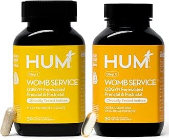 HUM Womb Service Postnatal & Prenatal Supplements for Women, OBGYN Formulated with Vegan DHA, Choline & Folate, Clean Daily Nutrients, Pre-to-Post Pregnancy Support, 30 Vegan Capsules & 30 Softgels