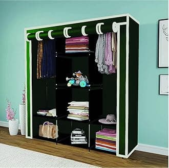 Maison & Cuisine Collapsible Wardrobe Closet for Clothes Almira, 2 Hanging Space, 8 Shelves Non-Woven Fabric 90 GSM (88230) (Green)