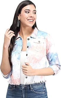 FUNDAY FASHIONWomen's Tie-Dye Cotton Blend Jacket (Large, Multicolor Blue)