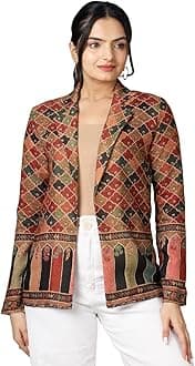 Fabcurate Ethnic Jacket for Women Brown | Notched Collar with Full Sleeves Pashmina Jacket for Ladies | Fashionable Casual Wear