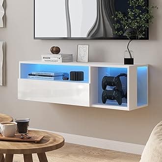 SogesPower Floating TV Stand Wall Mounted with Lights,LED TV Stand Floating Entertainment Center with Storage for Bedroom Living Room,Modern Floating Shelf for Under TV,White 40inch