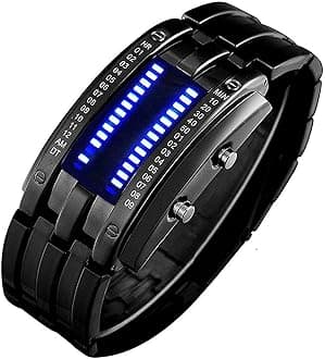 Mens Creative Binary Digital Watches Unique Matrix LED Watch Futuristic Cool Stainless Steel Wrist Watch