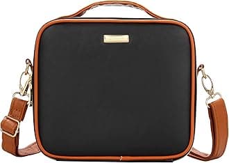 RelavelTravel Makeup Train Case Makeup Cosmetic Case Organizer Portable Artist Storage Bag with Adjustable Dividers for Cosmetics Makeup Brushes Toiletry Jewelry Accessories, Plastic-black brown, A