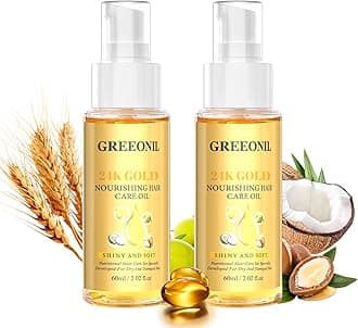 Hair Oil with Argan Oil, Coconut Oil, Olive Oil, Vitamin E for Nourish Hair, Smooth Frizz, Add Shine, Hair Treatment Oil for Women Men Frizzy Damaged Fine Curly Hair, Leave-in, 2Pack