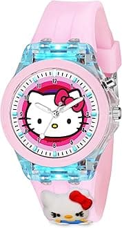 Cute Cartoon Multi Color Lights Rubber Strap Analog Watch for Girls, Pink Cute Kitty, Classic