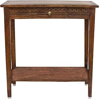 COTTON CRAFTSolid Wood Accent Console - Hand Carved Sofa Table - Hallway Entryway Table with Metal Pull Drawer and Shelf - Small Space Modern Farmhouse Easy Assembly - 32 Wx32 Hx14 D - Antique Brown