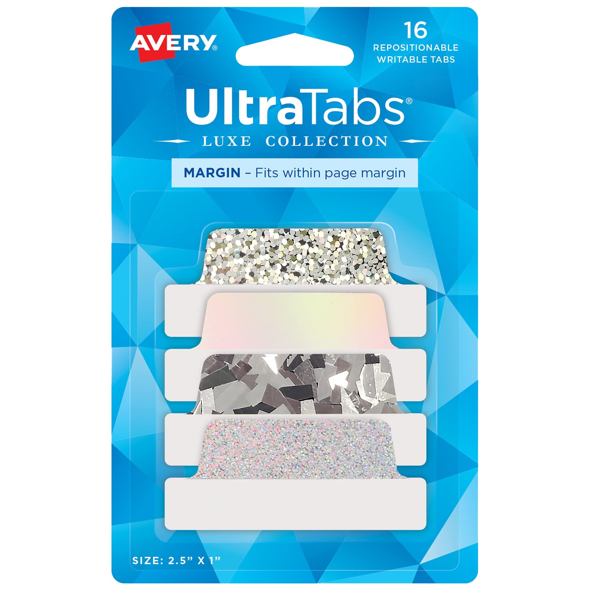 Ultra Tabs Luxe Collection, 2.5" x 1" Margin Tabs, Holographic Iridescent Designs, Repositionable, 16 Total (74179)