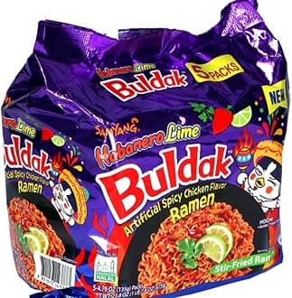 Buldak Hot Chicken Spicy Ramen Korea Instant Packaged Noodles,4.76 oz,Habanero Lime,5 Pack