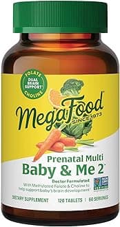 MegaFood Baby & Me 2 Prenatal Vitamin and Minerals - Vitamins for Women - with Folate (Folic Acid Natural Form), Choline, Iron, Iodine, and Vitamin C, Vitamin D and more - 120 Tabs (60 Servings)
