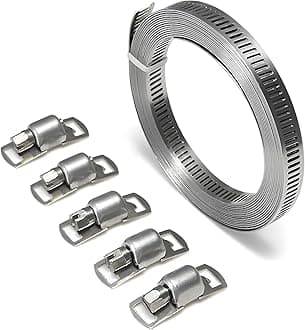 Jubilee Clips, 2m/6.6ft Adjustable Large Jubilee Clips Assorted with 5 Pcs Fasteners, DIY Large Hose Clamps, Adjustable Pipe Clamps Worm for Home Gas Pipe, Fuel Line, Exhaust Ducting, Plumbing