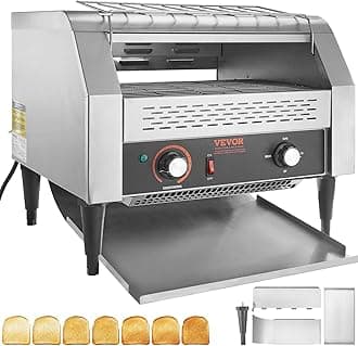 VEVOR 1770W Commercial Conveyor Toaster, 450 Slices per Hour, Heavy Duty Electric Toaster Oven, Food-Grade 304 Stainless Steel Conveyor Belt, Dual Knob Control, for Restaurant Bakery Bread Bagel Bun