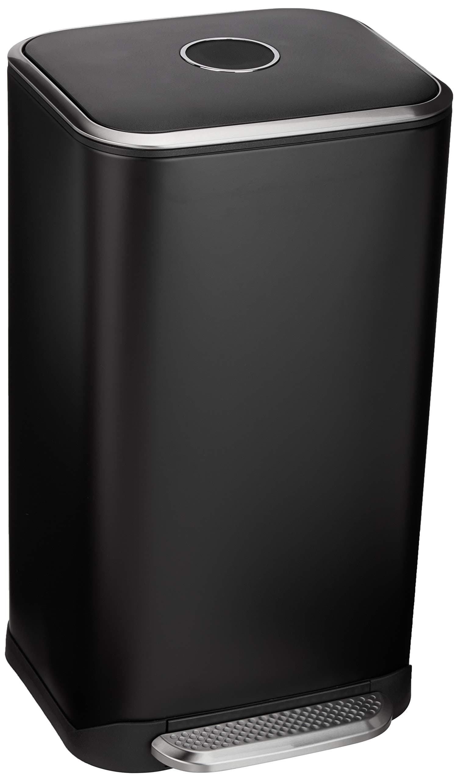 Amazon Basics Rectangular Metal Trash Can With Soft-Close Foot Pedal, Fingerprint Resistant, Removable Inner Bucket, 32 liter/8.5 gallon, Black, 14"L x 14"W x 25.3"H