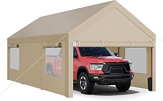 JY QAQA Carport, 12x20 FT Heavy Duty Carport Reinforced Steel Poles with Removable Sidewalls & Doors,Roll-up Windows Car Canopy with Sandbags and All-Season Tarp for Car Boat Truck Motorcycle