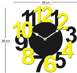 Sehaz Artworks BigNum Manufactured Wood 12 inch Designer Wall Clock for Home and Kitchen (Black_Yellow)