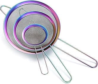 HOMQUEN Rainbow Fine Mesh 3 Pack Colorful Flour Sieve for Cooking, Stainless Steel Cleaner, Matcha Tea Strainer, Sauce Separator, Stasher Pasta Strainer