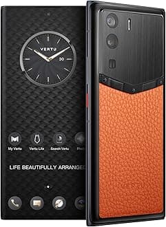 METAVERTU Web 3.0 Calfskin 5G Phone, Unlocked Android Smartphone, Secure Encrypted, Double Systems, 64MP Camera, 144Hz AMOLED Curved Display, Dual SIM, Fast Charge (Full Leather, Orange, 18G+1T)