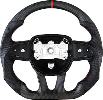LOSCHEN Matte Carbon Fiber Steering Wheel Nappa Perforated Leather, D-shaped Flat-bottom Steering Wheel for Dodge/Jeep Grand Cherokee/SXT/GT/RT/SRT/HELLCAT