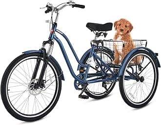 VIRIBUS Adult Tricycle, Tricycle for Adults with Front Suspension and Removable Basket, 26 Inch 3 Wheel Bike for Adults 7 Speed Dual Chain, Adult Trike for Men Women, Royal Blue 400 lb.