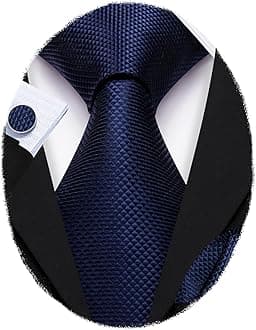 Tie Sets for Men Silk Stripe Necktie Woven Checkered Handkerchief Cufflinks Formal Business Wedding